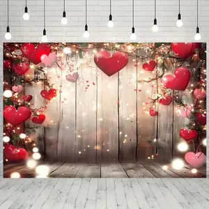 Valentine Heart Backdrop Romantic Love Backdrop Red Floral Background Cloth Valentine Tapestry Wall Hanging Photography Background Polyester Fiber Party Wedding Home Studio Event Decor Prop Wall Art
