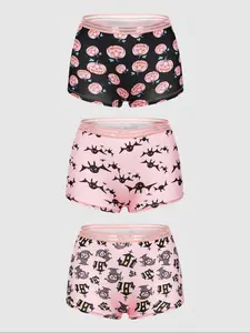 Women's Bat & Skull & Pumpkin Print Boyshorts, Breathable Comfy Sports Panty for Daily Wear, Women's Underwear for All Seasons