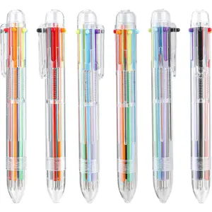 Multicolor Pen in One 0.5mm 6-in-1 Retractable Ballpoint Pens 6 Colors Multi Color Pen 6 Pack Transparent Barrel Ballpoint Pen for Office School Supplies Students Children Gifts for Kids Party Favors