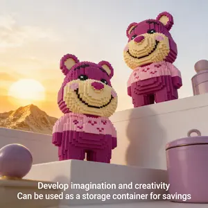 Multicolor Strawberry Rose Bear 3D Puzzle Creative Building Blocks, Home Office Decor, Party Decoration, Ideal Gift for Thanksgiving Christmas