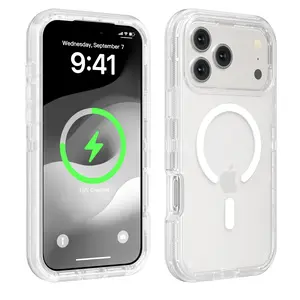 for iPhone 17 Pro Max 17 Air 16 15 14 13 Case, Compatible with MagSafe, Heavy Duty Shockproof Protection Phone Cases, Anti-Drop, Dual Layer Transparent Magnetic Phone Case