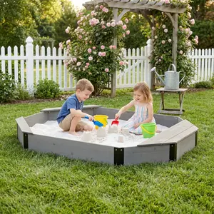 Octagon Sandbox with Storage for Kids, Solid Wood Sandpit with Cover and Liner for Backyard, Patio,kids outdoor play outdoorfun