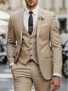 Men's 3pcs Slim-Fit Black Long Sleeve Suit Set - Full Wedding & Business Formal Attire with Vest, Pants & Tie | Tailored Tuxedo-like Outfit for Weddings, Work, Prom, Gala | All-Season Luxury Suit Collection