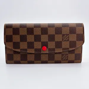 Pre-owned Louis Vuitton canvas Clutches & Wristlets Damier Ebene Emilie Wallet Red