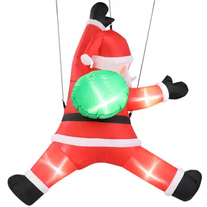 4.9 Feet Light-Up Christmas Inflatable Decoration, Inflatable Hanging Santa Claus with Gift Bag, Fun Inflatable Yard Decoration, Built-in LED Lights, Suitable for Holiday Party Front Yard Lawn Garden Decoration