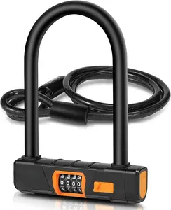 Locks Heavy Duty Anti , Combo  U Lock, 4-Digit Resettable Combination E- Large U Shaped Lock with 5Ft Steel  for Electric , Bicycle, Escooter, ,Door