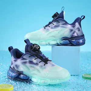 Kids Gradient Tennis Shoes with Rotary Buckle Closure - Breathable Mesh Upper, Shock Absorbing Air Sole, Non-Slip Running Sneakers for Boys Girls Outdoor Indoor Activities