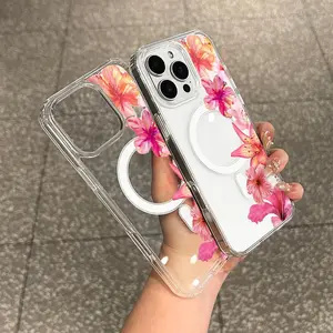 Girly Magnetic Smartphone Casing, MagSafe-Ready Floral Cover for iPhone 11/12/13/14/15/16/17 Pro Max, Slim Fit, Drop-Proof Cellphone Accessory for Soft Girl Aesthetic