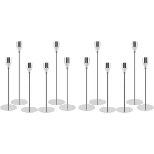Set of 12 Candle Holder, Silver Taper Candlestick Holders, 32cm/27cm/22cm Tall Candlestick Holders, Decorative Vintage Candelabra for Centerpiece Table Wedding Anniversary Decorations(Silver)