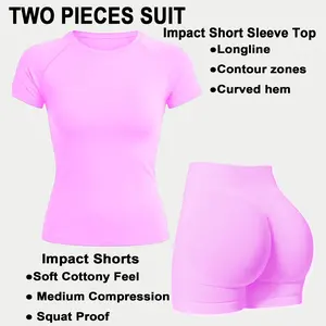 DEEFY Two Pieces suit Impact Short Sleeve Top & Impact Shorts Gymwear Women Yoga Fitness Gym Sportswear