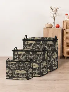 Skull Print Blanket Storage Bag, Space Saver Bags, Cute and Practical Kids Bedding Organizer, Zippered Storage, Durable Material, Easy Carry Handle, Perfect for Home Use