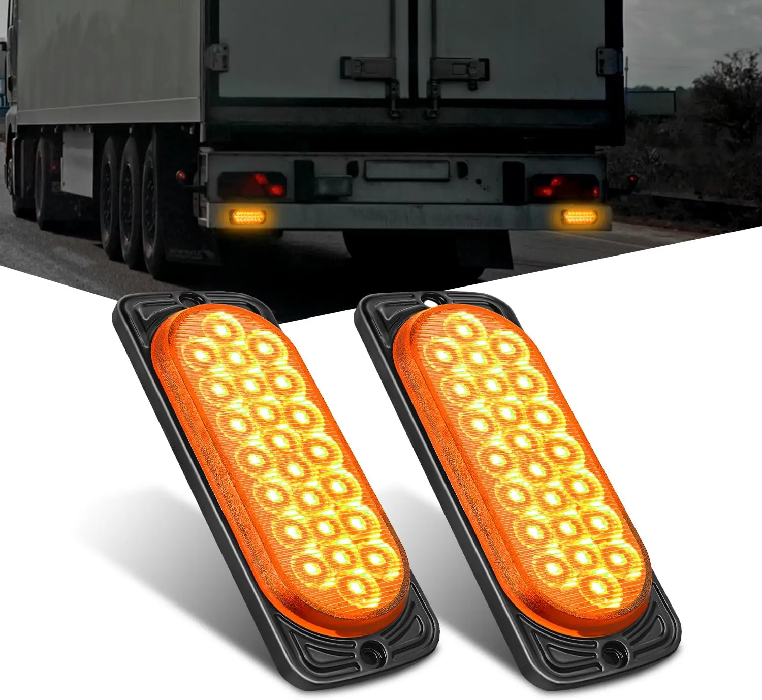 Nilight 5.5 Inch Aluminum Housing 24-LED Amber Tail Lights (2 PCS) - Surface Mount, IP67 Waterproof, 10-30V Vehicle Accessories for Truck, Semi Truck; Car LED Lights, Turn Signals Markers for RV, Led Lights Car