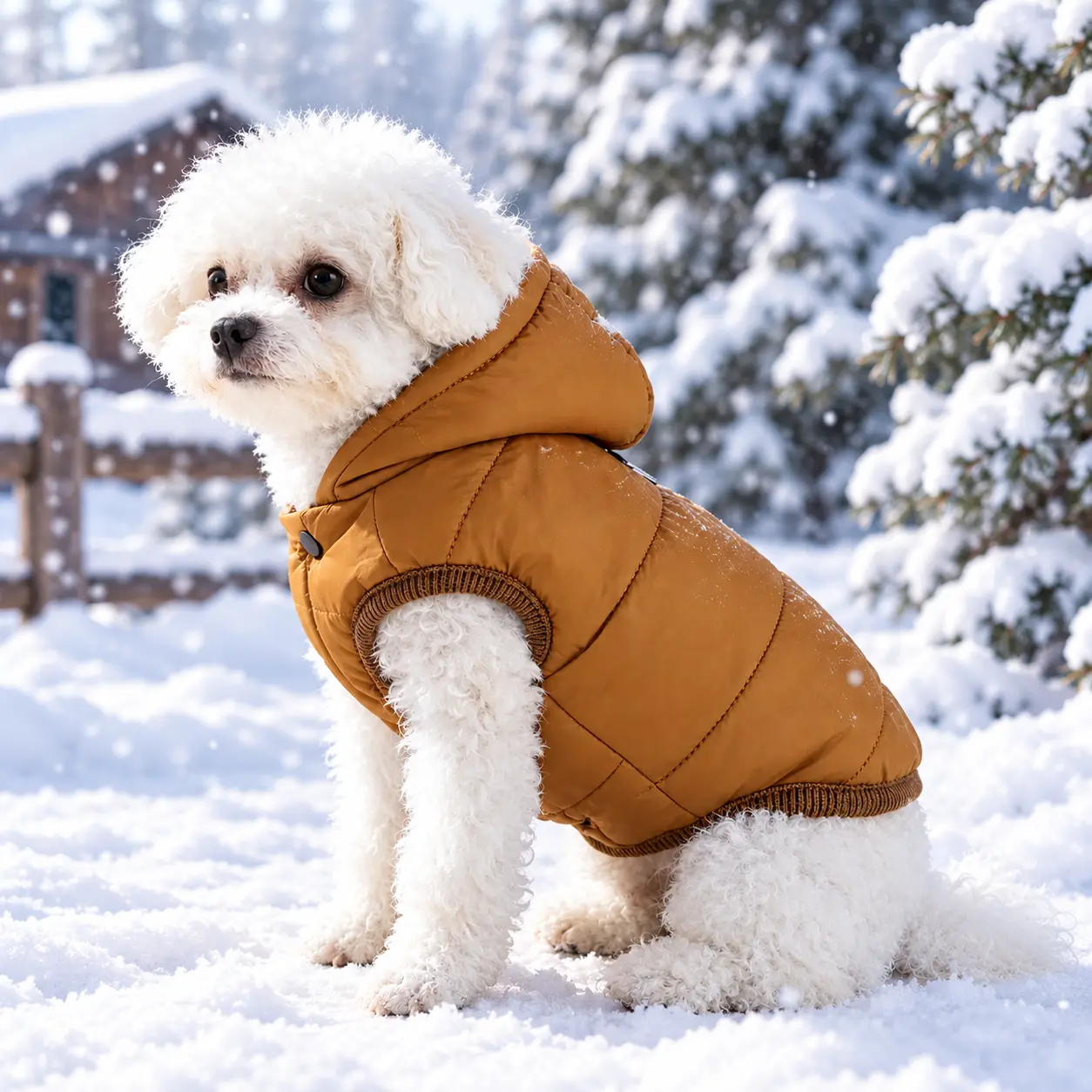**Warm Hooded Dog Jacket for Winter, Thick Insulated Pet Coat with Button-Up Closure and Leash Attachment, Cozy Cold Weather Puppy Apparel for Outdoor Walks and Daily Wear**