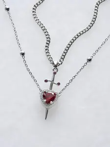 Heart and Sword Couple Necklace Set – 2-Piece Matching Silver-Plated Necklaces – Romantic Gift for Him and Her – Unique Couple’s Jewelry