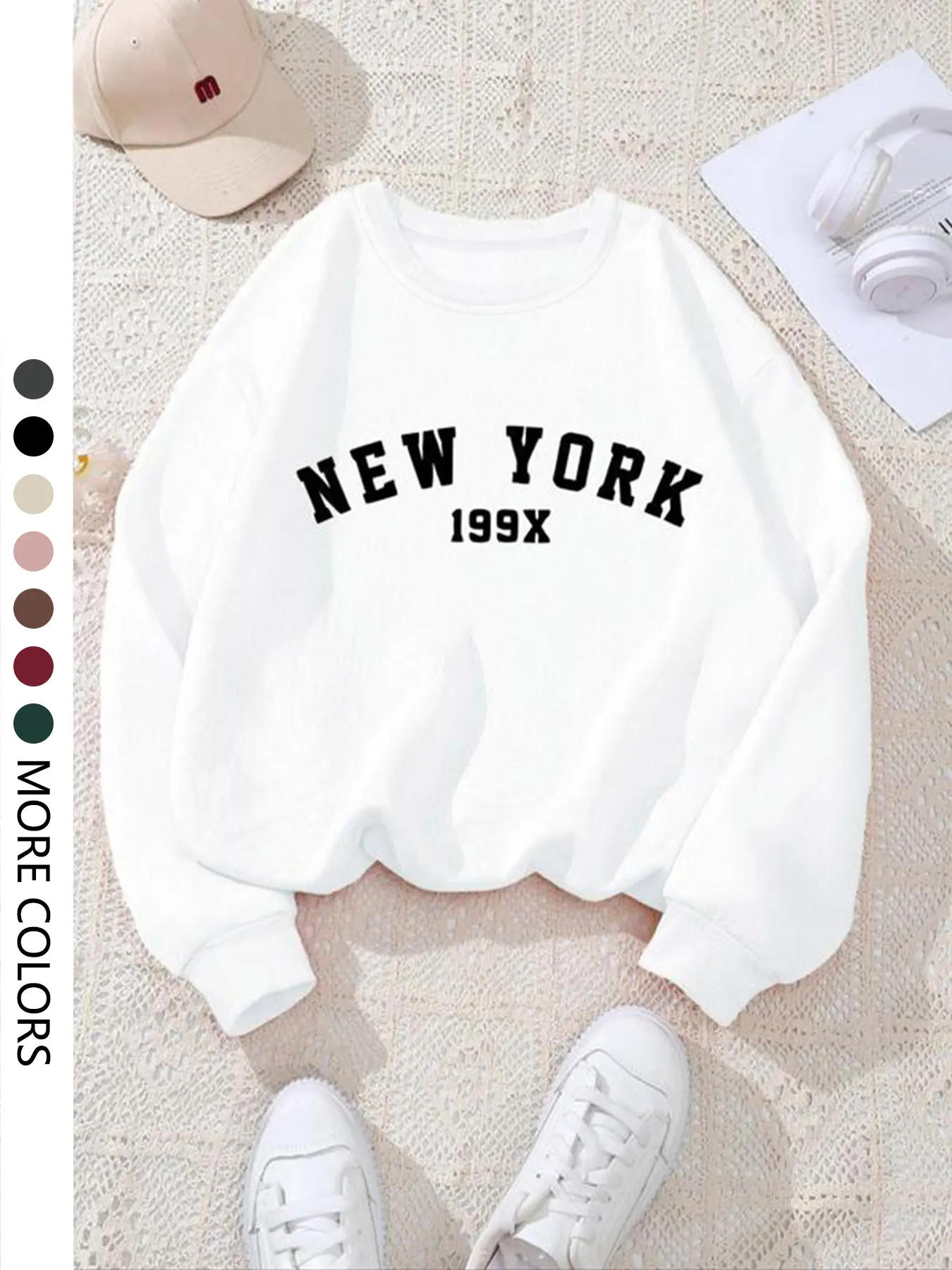 Women's Fall Winter Warm Thick Knit Letter Print Loose Round Neck Long Sleeve Pullover Sweatshirts, Fashion Drop Shoulder Design, Casual Style Daily Wear Top, Knitwear, Womenswear, Casual Jumper