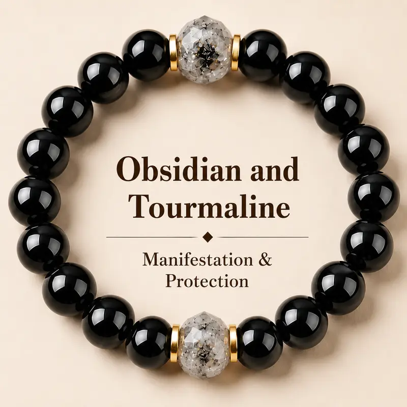 ARPURRAINA Retro Obsidian & Black Tourmaline Gemstone Bracelet - 20G, 15-20cm Unisex Adults' Lightweight Beaded Jewelry for Grounding, Manifestation & Protection, Daily Wear, Perfect Mom Gift for Special Occasions (Christmas, Valentine, Birthday)