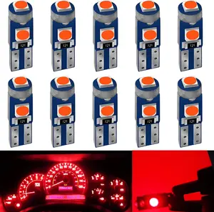 Brilliant Red T5 37 74 2721 PC74 PC37 LED Bulb, 3030 Chips Super Bright 12 Volt Replacements, Interior Dome Map Dashboard Indicator Instrument Panel Gauge Cluster Lamp Lights (Pack of 10)