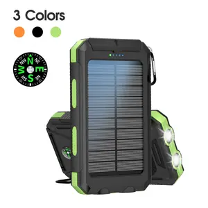 Solar Powered Power Bank, 10000mAh Portable Solar Power Bank with Flashlight & Compass, Outdoor Power Pack for Most Electronic Devices