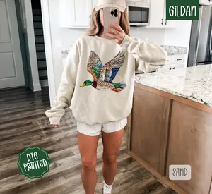 Faux Rhinestone Duck Sweatshirt, Trendy Women's Crewneck