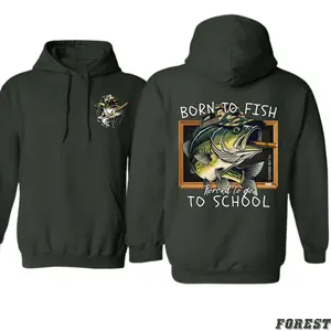 Fishing School Hoodie – Hilarious Bass Design with Pencil & Camo Hat | For Kids, Teens, and Anyone Who’d Rather Fish Than Sit in Class All Day