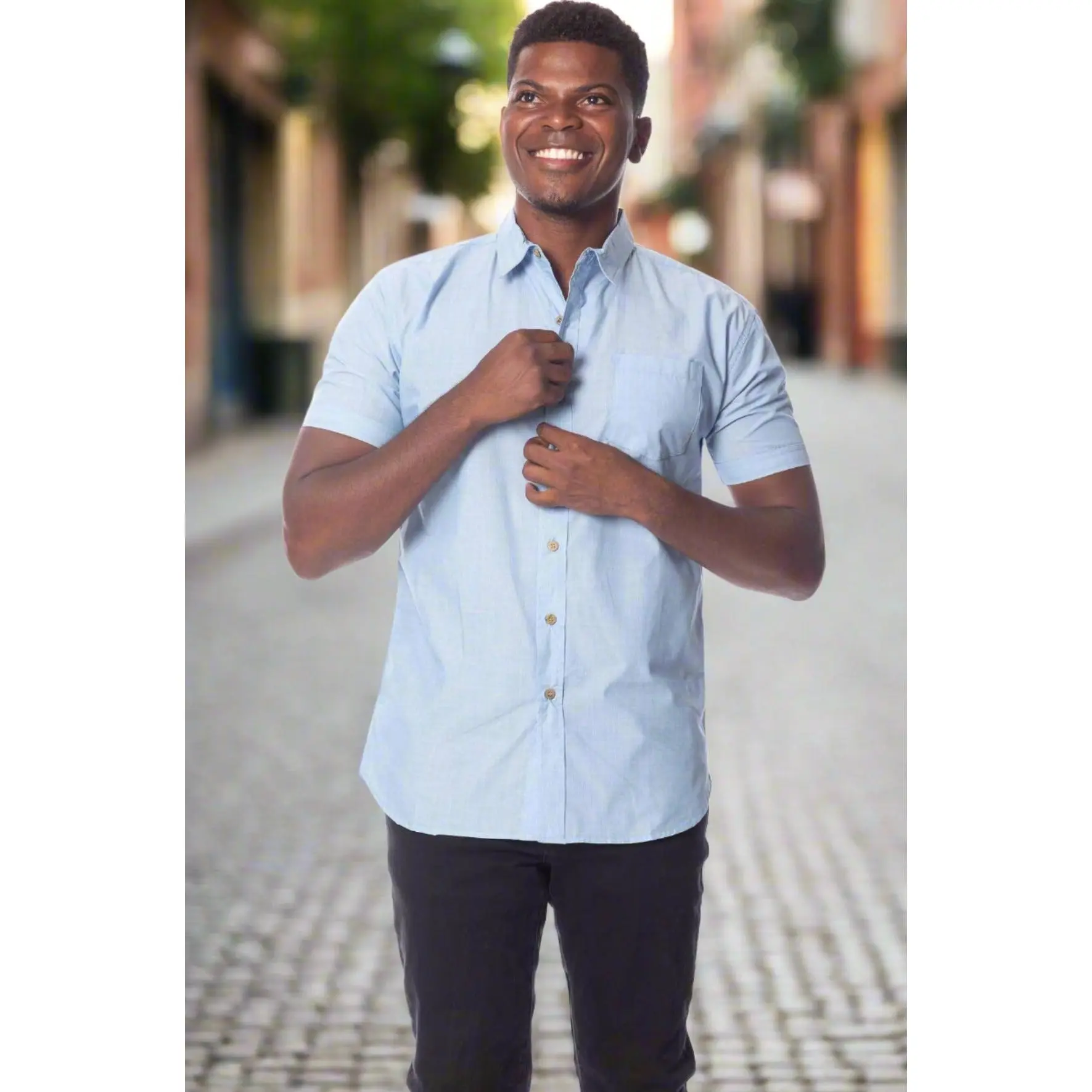 Men's Solid Chambray Shirt Casual Fabric