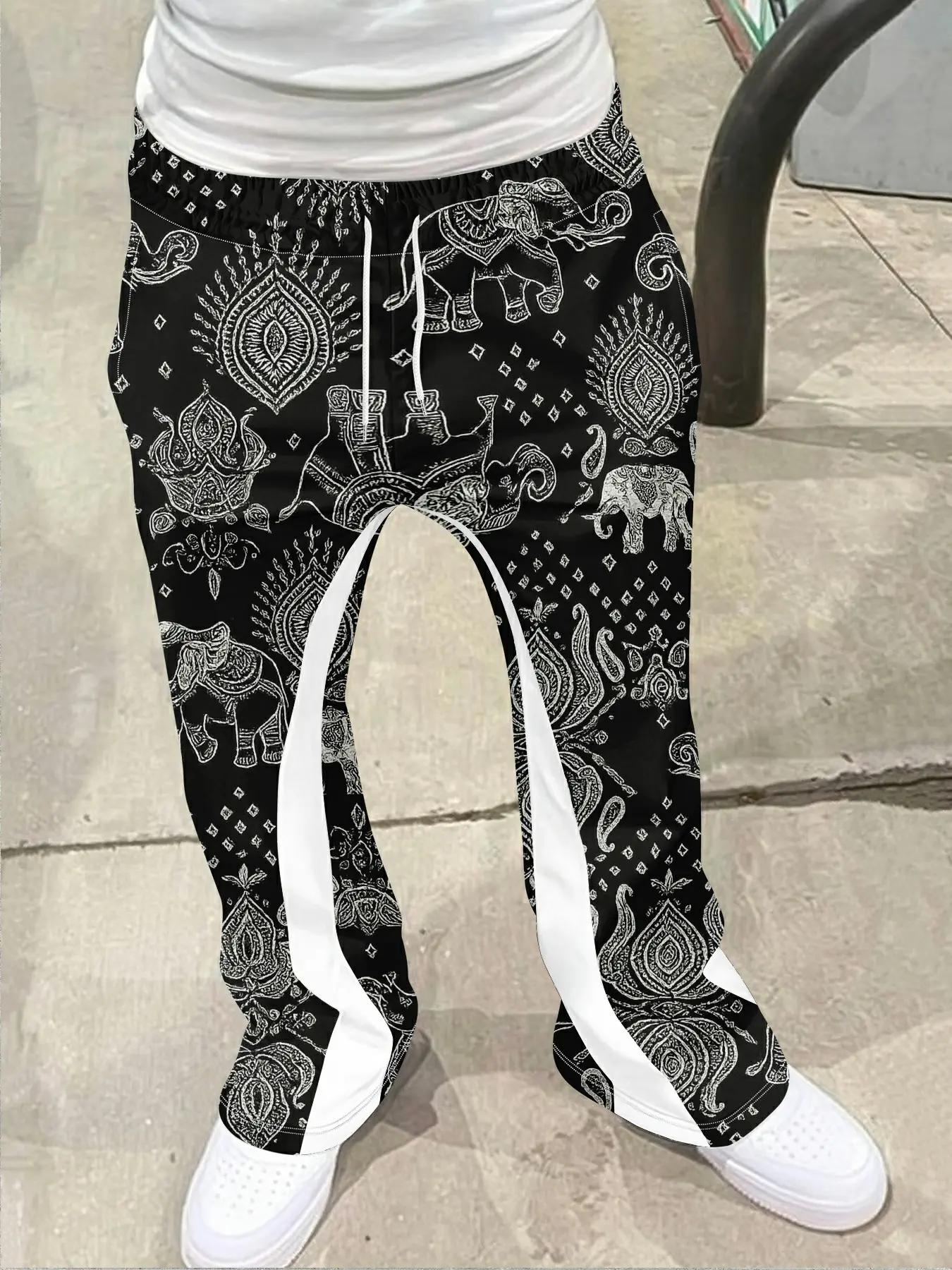 Men's Loose Fit Flare Leg Pants, Casual Streetwear Joggers, Vintage Hip Hop Long Trousers, 3D Print Design, Sporty Fashion, Athleisure Style Pants, Casual Loungewear Pants, Bell Bottoms Flared