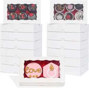 50 pack of DIY assembled white window pastry box, biscuit macaron small cake packaging box, with Window Bakery Packaging