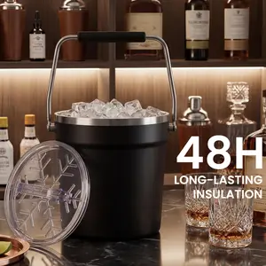 Double Wall Insulated Ice Bucket 4L - Black Stainless Steel Beverage Tub - Large Cooler Bin for Parties, Home Bar, Kitchen, Wine, Beer, Cocktails, Champagne, Outdoor Events