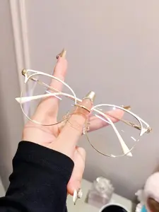 Metal Frame Eyeglasses, Fashionable Cat Eye Frame Eyeglasses for Women & Girls, Fashion Eyeglasses for Work, Daily Clothing Decor, Perfect for Reading, Gaming, TV and Mobile Phone, Fashionable Frames Glasses