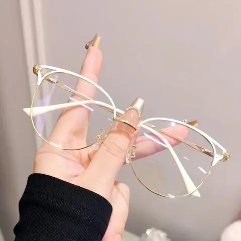 Metal Frame Eyeglasses, Fashionable Cat Eye Frame Eyeglasses for Women & Girls, Fashion Eyeglasses for Work, Daily Clothing Decor, Perfect for Reading, Gaming, TV and Mobile Phone, Fashionable Frames Glasses, Stylish Glasses, Fashion Eyewear
