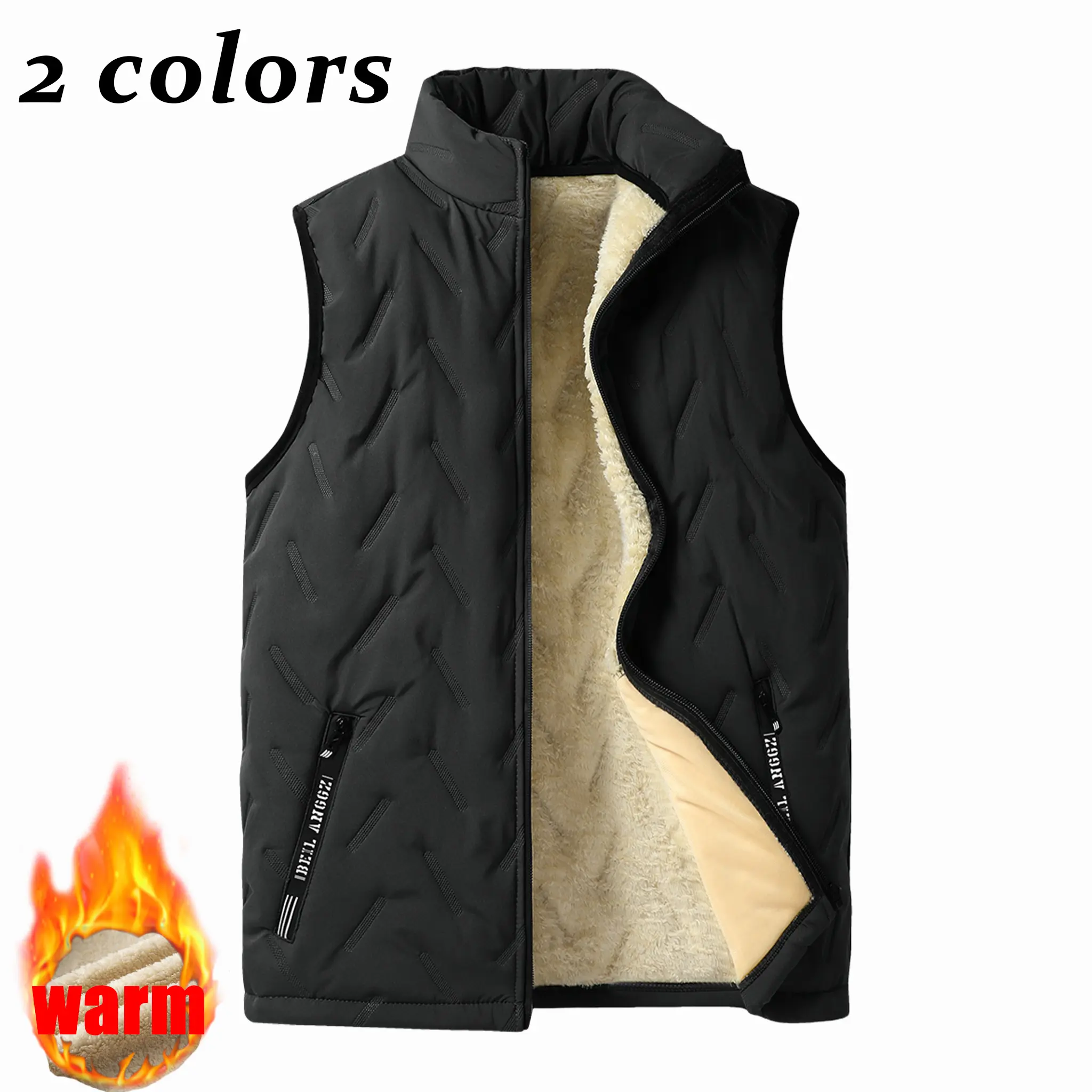 Men's Insulated Waistcoat Vest Loose Fit Stand Collar Thick Lamb Wool Fleece Lining Winter Outerwear Casual Tops, Menswear, Insulated Waistcoats & Gilets, Woven