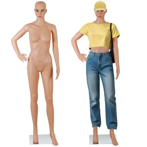 69" Realistic Female Full Body Mannequin Dress Form with Neck, Waist, Abs, Skin Texture, Aluminum Alloy Bracket, Specified Chassis Size & Base - Indoor Furniture for Women's Clothes Display