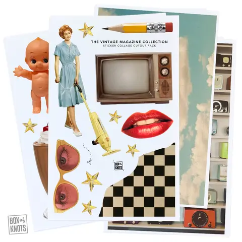 Vintage Magazine Collage Collection | UPDATED EDITION | Full Sheet Sticker Collage Cutout Pack for Junk Journaling and Scrapbooking