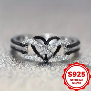 925 Sterling Silvery Infinity Heart Ring for Women Wedding EngaSynthetic Gemstoneent Jewelry Gifts (2.8g)