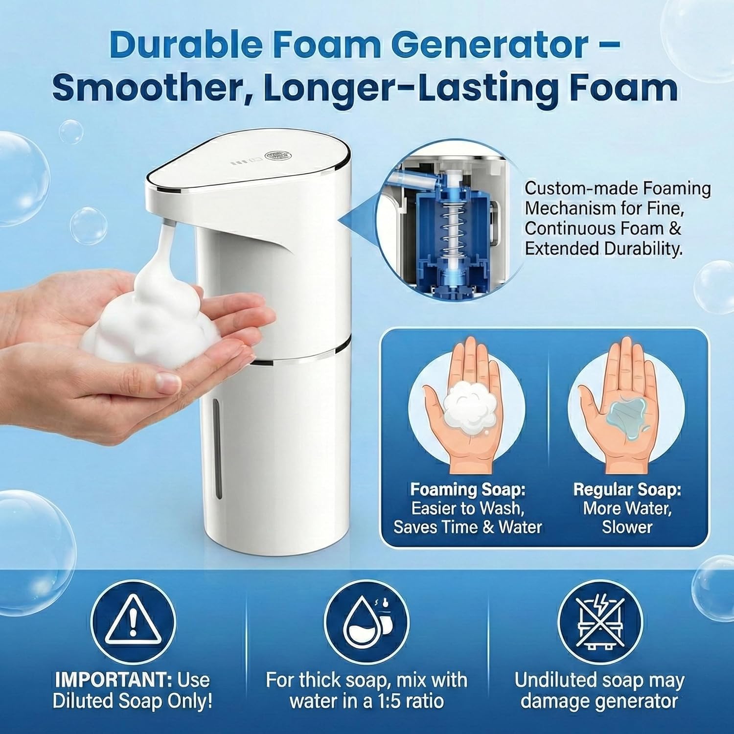 Automatic Foaming Soap Dispenser, 13oz/350ml White Touchless Foam Hand Soap Dispenser with 3 Foam Levels Wall-Mounted & Countertop Design Type-C Rechargeable for Kitchen Bathroom Utensils Automatic Foaming Soap Dispenser, 13oz/350ml White Touchless Foam Hand Soap Dispenser with 3 Foam Levels Wall-Mounted & Countertop Design Type-C Rechargeable for Kitchen Bathroom Utensils