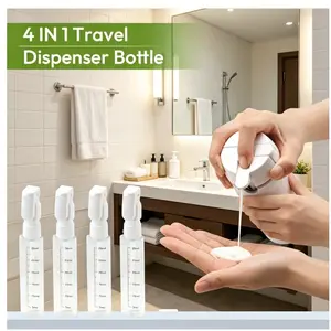 4-in-1 Travel Pump Dispenser Bottle - 30ml Multi-grid Press-type Liquid Vessels, Airtight Leakproof Empty Containers with Mark Labels, Portable for Business Trips & Vacations (Home Supplies Accessory)