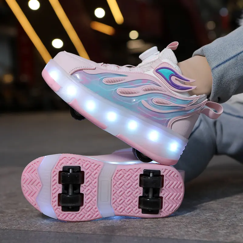 Roller Skates for Girls, Casual High Top PU Leather Shoes with Flashing LED Lights, Wing Design, Detachable Wheels & Adjustable Buckle for Indoor Use