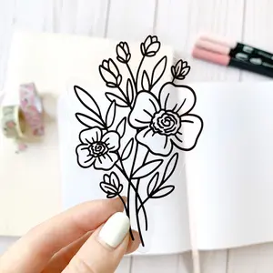 Line Drawn Bouquet Clear Waterproof Vinyl Sticker, 3.5x2.25"