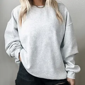 Unisex Sports Grey Sweatshirt Loose Fit Long Sleeve Cotton Top Shirt Essential Basics Outfit Casual Comfy Soft Cotton Top
