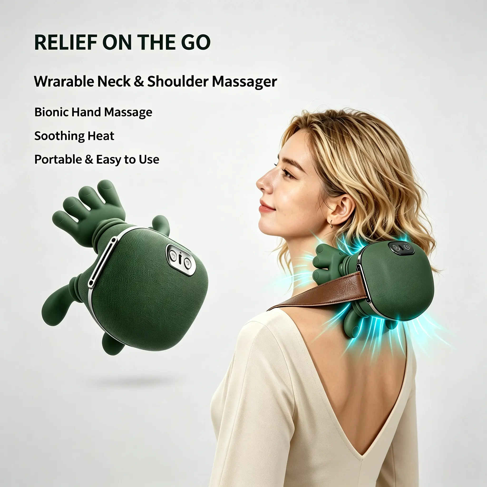 Upgraded 2026 Wireless Shoulder & Neck Massager - Portable 3D Kneading Deep Tissue Cervical Therapy Device, Heating Bionic Hand, Hands-Free Use, Relaxing Portable Muscle Massagers for Pain Relief, Lightweight Gift