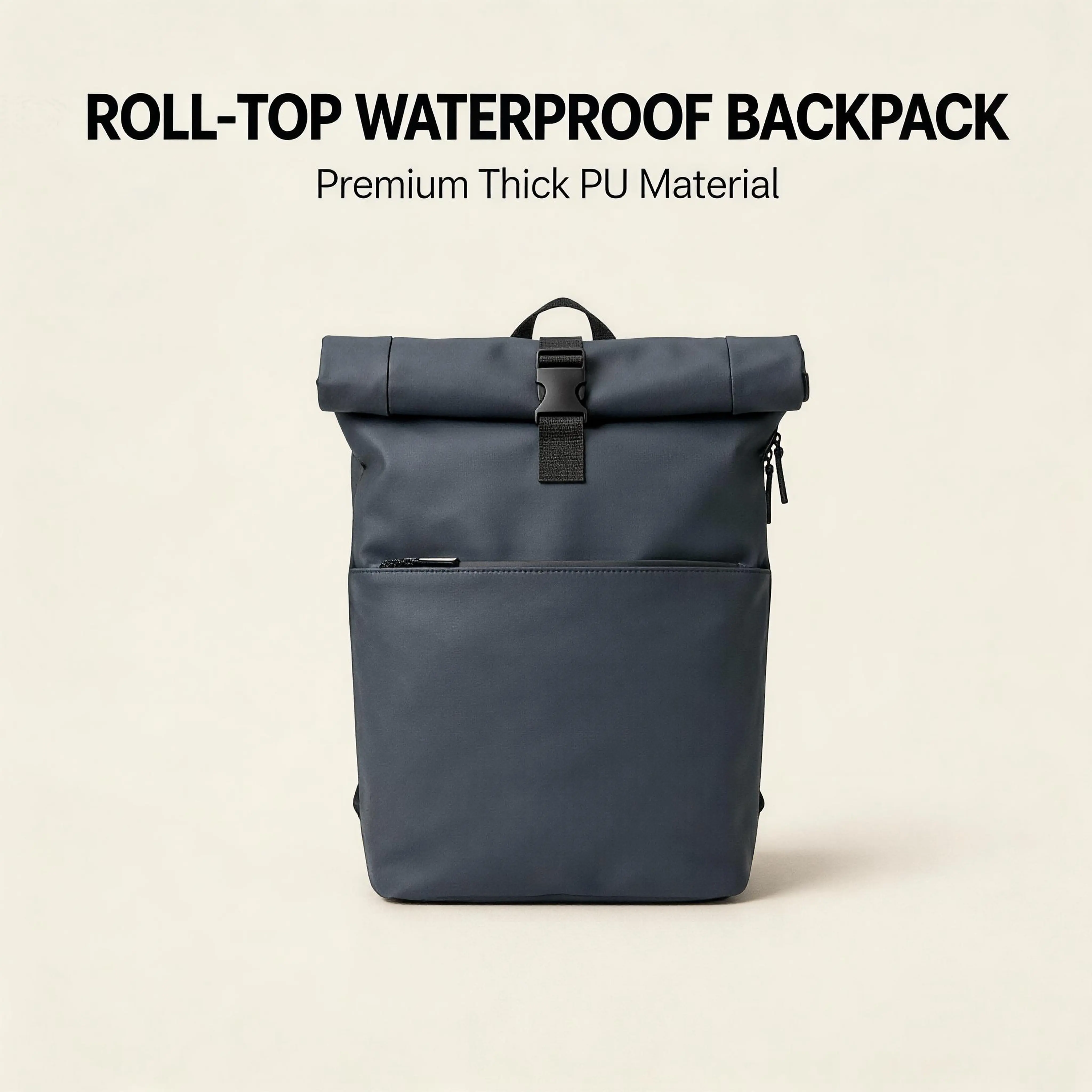 ROCKCOON BLUE PU Waterproof Laptop Backpack Roll-Top Bag