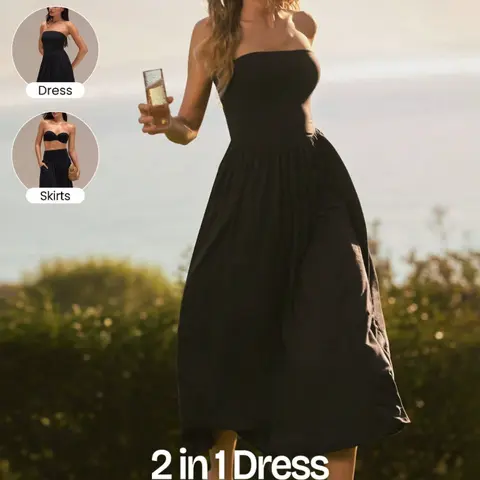 GLOWMODE 2 in 1 Two Way Wear Strapless Basque Waist Dress Keep It Breezy Ultra Fine Soft Texture Side Pockets Foldable Daily Casual Wear
