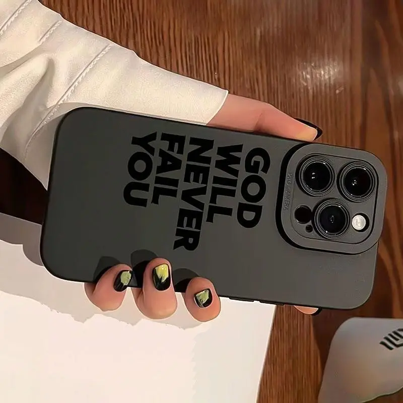 God Will Never Fail You Letter Pattern Phone Case, Shockproof Phone Protective Cover, Phone Accessory Compatible with iPhone 11 12 13 14 15 16 17 Pro Max/Pro/Plus