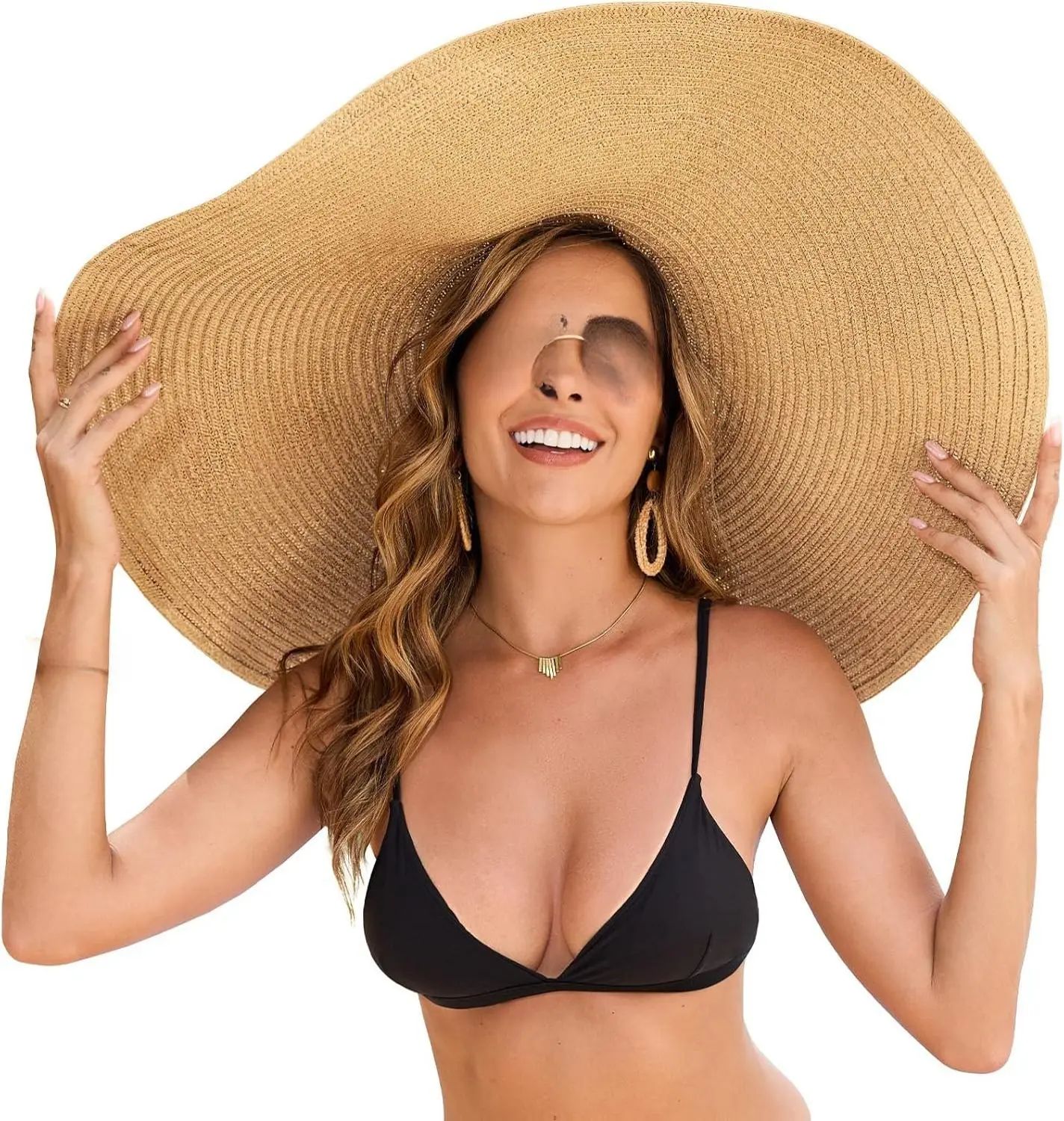 Oversized Beach Hat for Women Wide Brim Straw Sun Hat UPF 50+ UV Protection Foldable Packable Travel Vacation Pool Outdoor