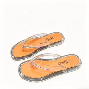2026Transparent Orange Flip Flops for Women, Square Toe Clear Strap Thong Sandals, Non-slip Comfortable Jelly Slippers for Summer, Beach & Casual Wear