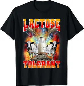 Cotton Short Sleeve Shirt, Lactose Tolerant - Funny Sarcasm Meme Funny Lactose Tolerant T-Shirt Adult size Streetwear,Menswear Casual Summer Tee,Fashion Gift