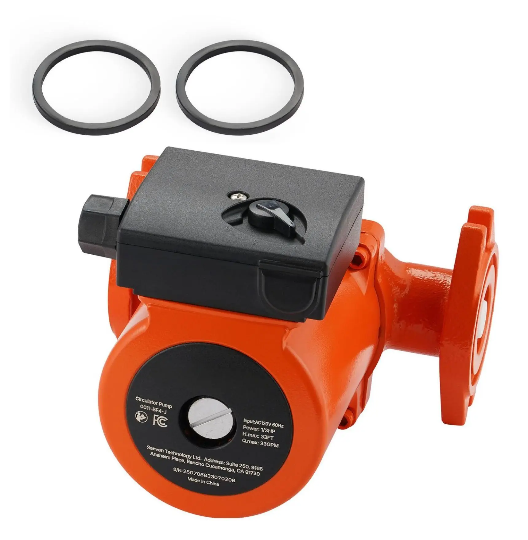 Cast Iron Circulator Pump 33 GPM, 120V  Water Recirculation Pump, 33ft Head, 1-1/4" Flange, 3-Speed, Quiet for Home Heating Systems Default