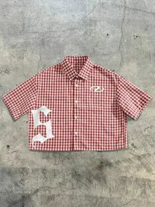 Men's Plaid Graffiti Gothic Print Short Sleeve Button Shirt, Menswear, Casual Vintage Street Style, Summer Vacation Fashion, Loose Fit, Streetwear