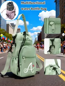 Crossbody Water Bottle Bag, Portable Cup Holder, 26 Letter Print, Zipper Closure, Outdoor Sports Phone Case, Travel Hiking Camping Water Bottle Storage, Accessories For Water Bottles