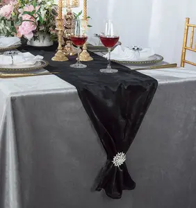 13"x108" Italian Velvet Table Runner - Black (1pc)